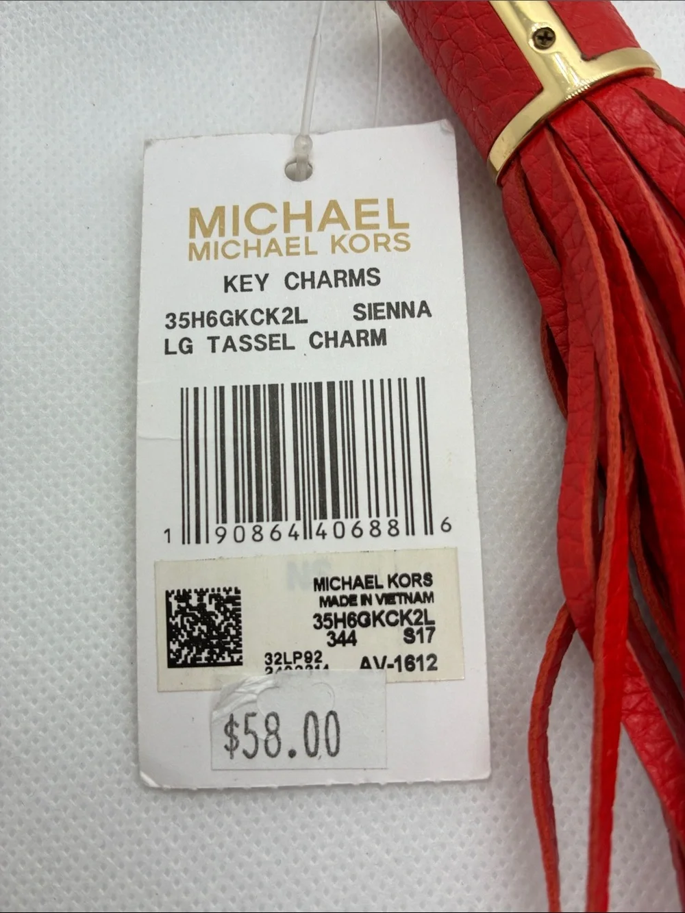 Michael Kors Red Leather Tassel Key Charm with Gold Hardware
